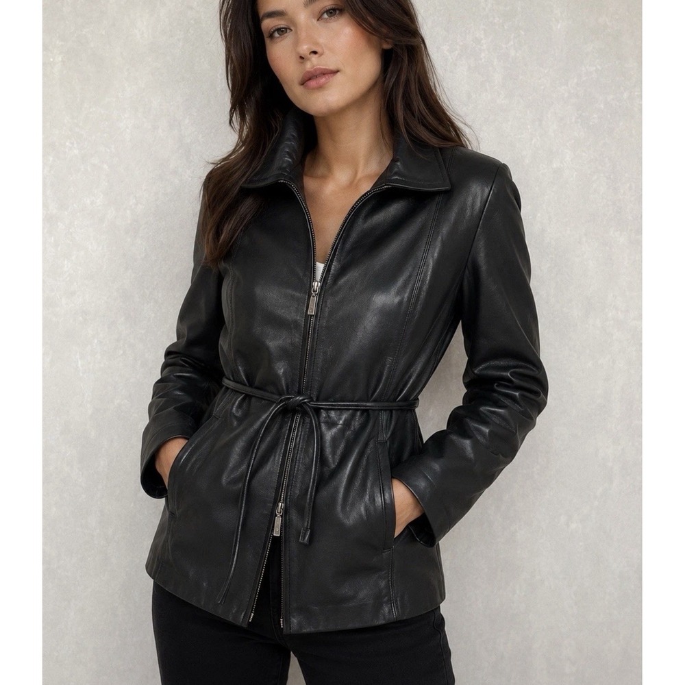 JLC New York Genuine Leather Jacket Soft Career Minimalist Coat See Measurements